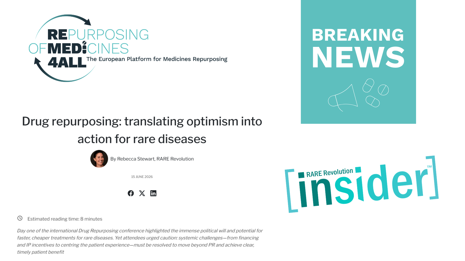 “Drug repurposing: translating optimism into action for rare diseases” (RARE Revolution insider – June 2026)