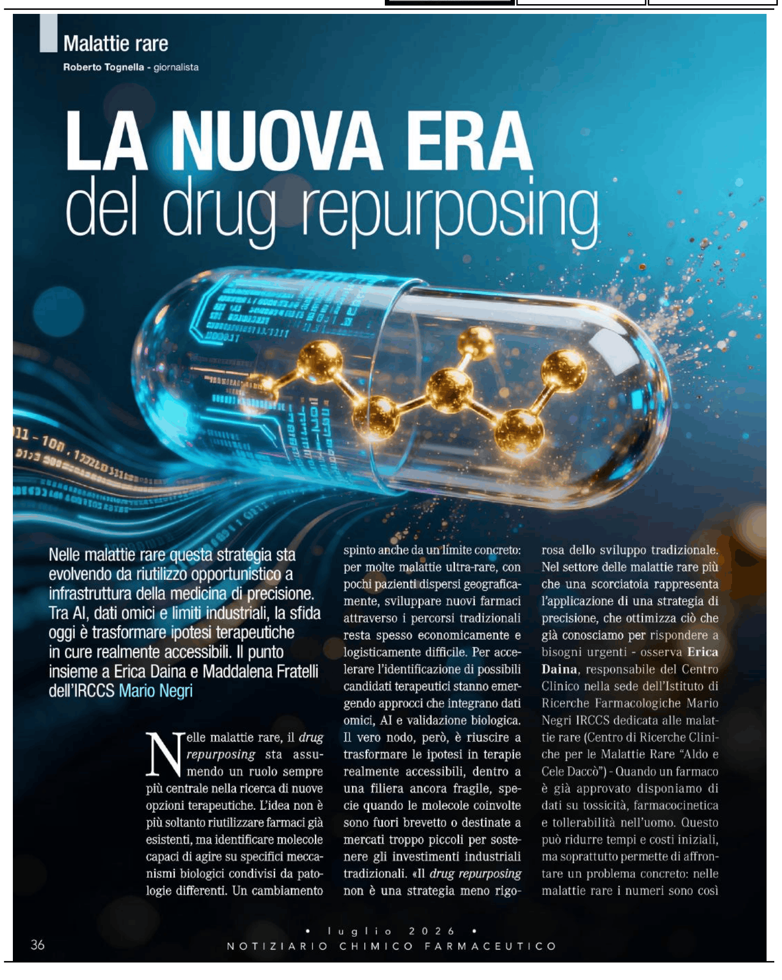 “La Nuova Era del drug repurposing” (Notiziario Chimico Farmaceutico – July 2026)